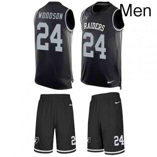 Mens Nike Oakland Raiders 24 Charles Woodson Limited Black Tank Top Suit NFL Jersey